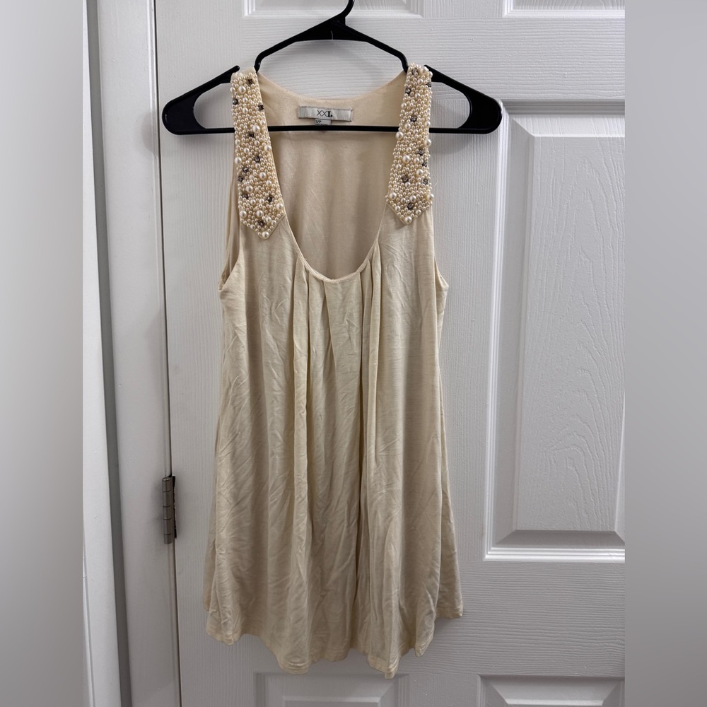 Forever 21 Cream Embellished Tank Top